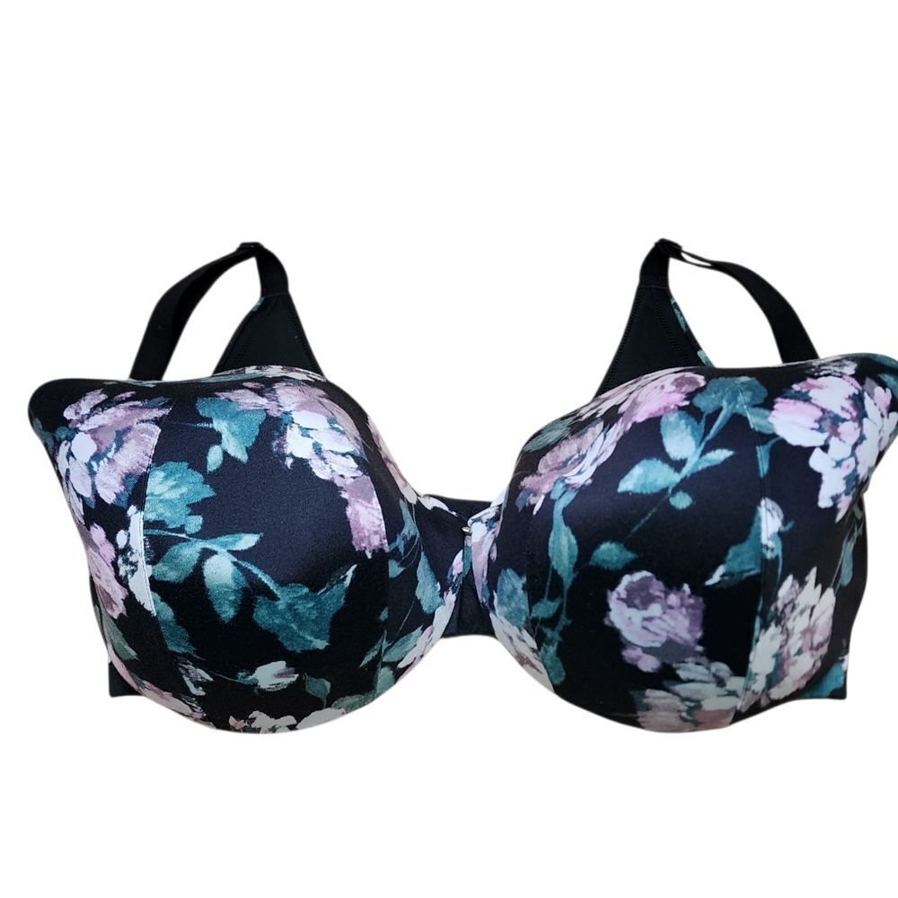Cacique Bra 38H Back Smoothing Lightly Lined Full Coverage Dark Floral